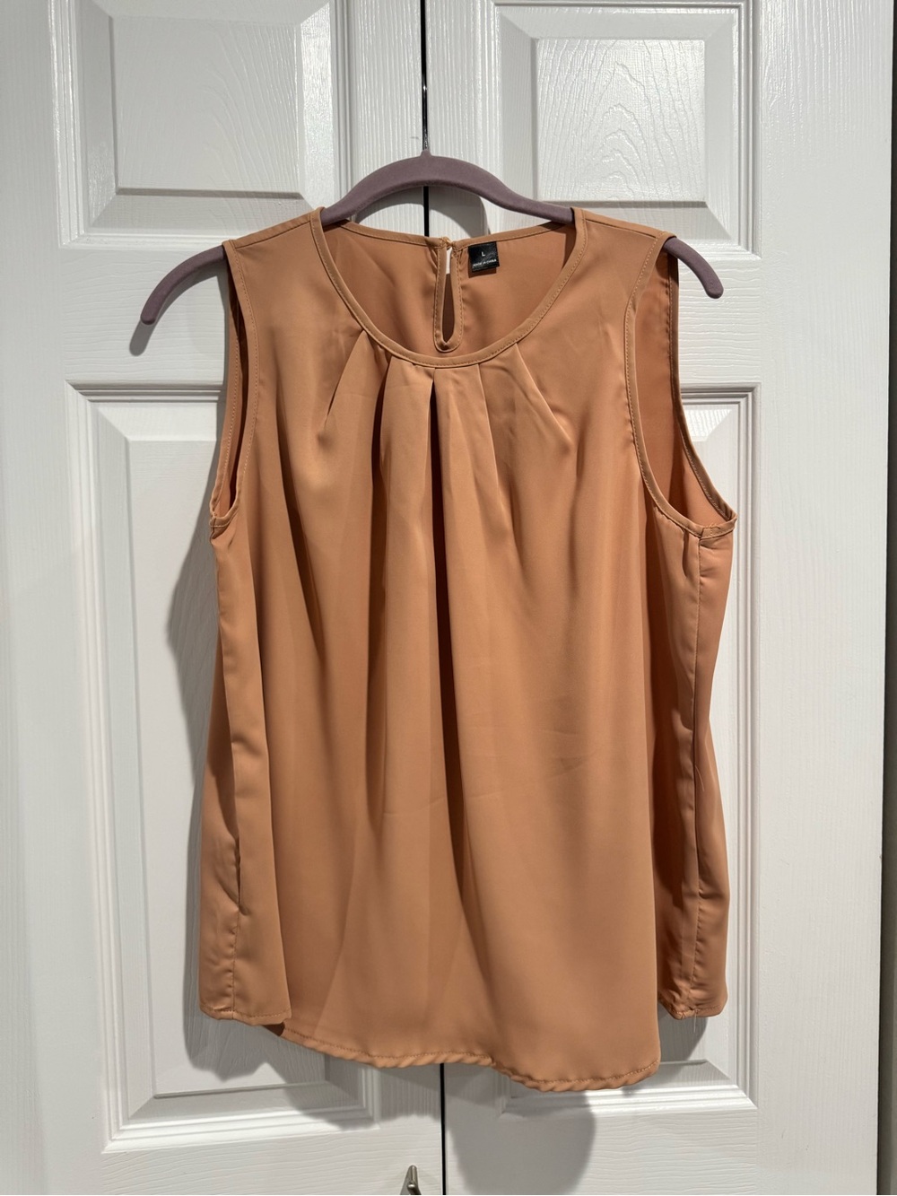Sleeveless Pleated Satin Luke Blouse - Dark Camel